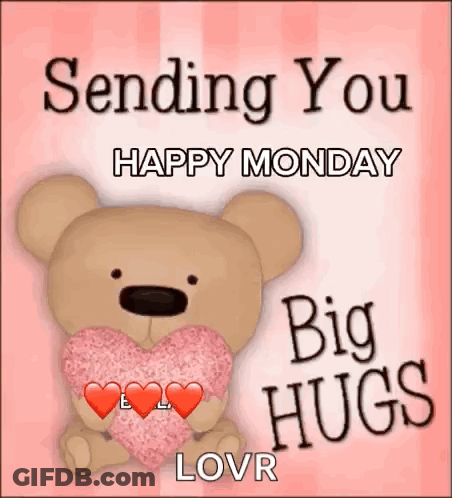 Teddy Bear Holding Pink Heart Sending Hugs GIF