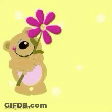 Teddy Bear Holding Purple Flower GIF