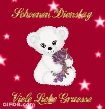 Teddy Bear Holding Purple Flowers GIF