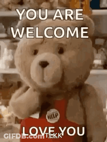 Teddy Bear Holding Red Box Saying You Are Welcome Love You GIF