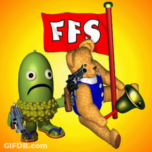 Teddy Bear Holding Red Flag Saying FFS GIF