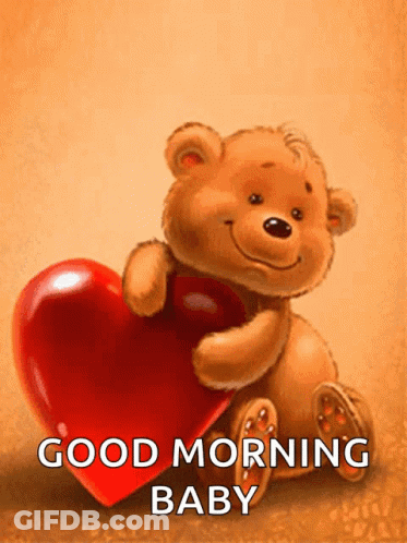 Teddy Bear Holding Red Heart Good Morning Baby GIF