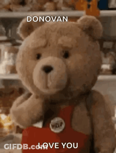 Teddy Bear Holding Red Heart Saying Donovan Love You GIF
