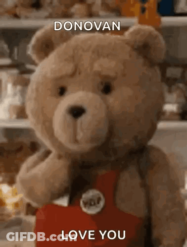 Teddy Bear Holding Red Heart Saying Donovan Love You GIF