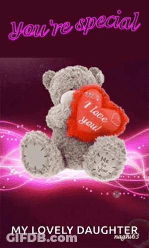 Teddy Bear Holding Red Heart Saying I Love You GIF