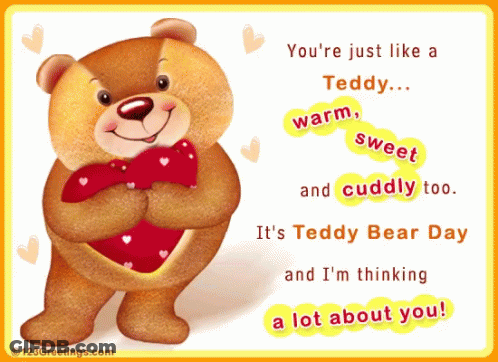 Teddy Bear Holding Red Heart Saying You're Just Like A Teddy GIF
