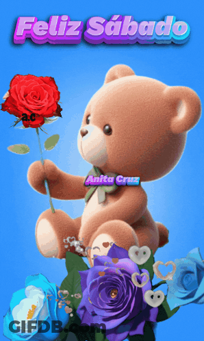 Teddy Bear Holding Red Rose Feliz Sabado GIF