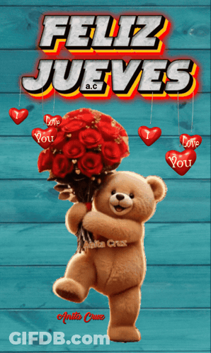Teddy Bear Holding Red Roses Feliz Jueves GIF