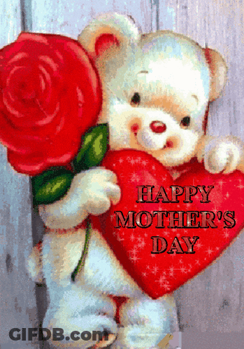 Teddy Bear Holding Rose And Heart Happy Mother's Day GIF