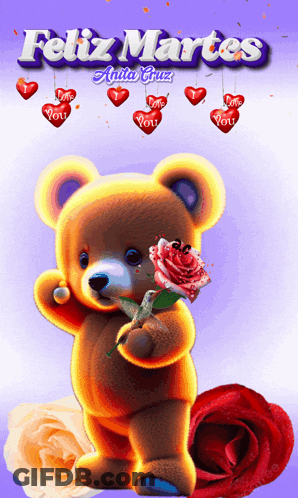 Teddy Bear Holding Rose Purple Feliz Martes GIF