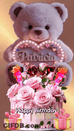 Teddy Bear Holding Sign Saying Patricia GIF