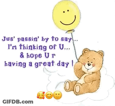 Teddy Bear Holding Smiley Face Balloon GIF