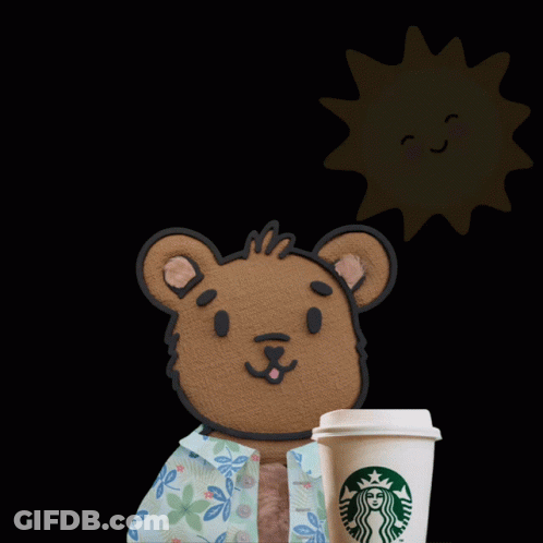 Teddy Bear Holding Starbucks Coffee Cup GIF