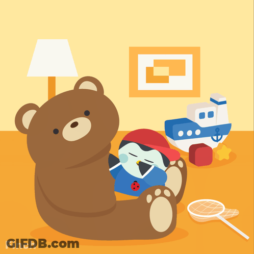 Teddy Bear Holding Stuffed Animal And Sign Saying Need A GIF