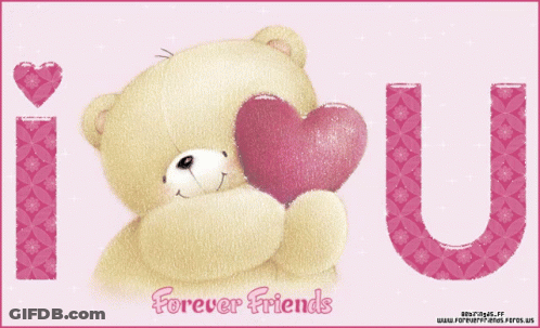 Teddy Bear Hugging Heart Saying I Love U Forever Friends GIF