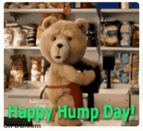 Teddy Bear Hugging Mailbox Saying Happy Hump Day GIF