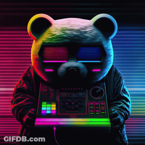 Teddy Bear In 3D Glasses Holding Mixer Device GIF