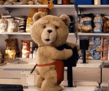 Teddy Bear In Apron At Cash Register GIF