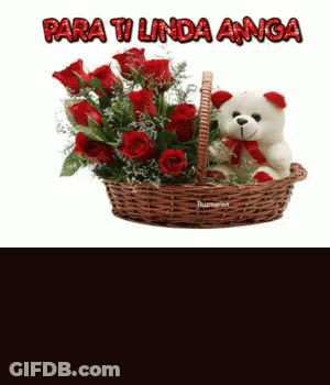 Teddy Bear In Basket Of Red Roses Para Ti Linda Anna GIF