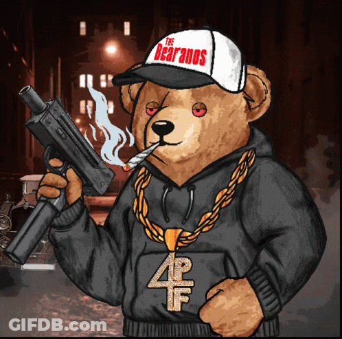 Teddy Bear In Bearenos Hat Holding Gun Smoking Cigarette GIF
