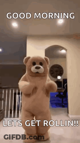Teddy Bear In Costume Dancing In Living Room GIF