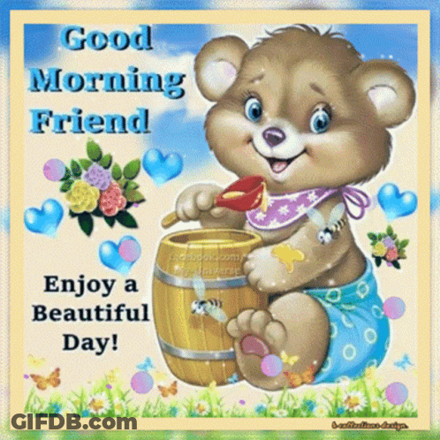 Teddy Bear In Diaper Holding Honey Barrel GIF