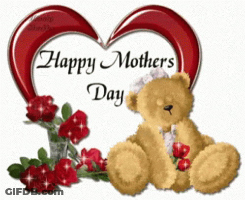 Teddy Bear In Front Of Happy Mothers Day Heart GIF