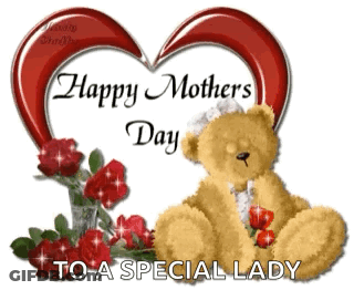 Teddy Bear In Front Of Heart Saying Happy Mother's Day GIF