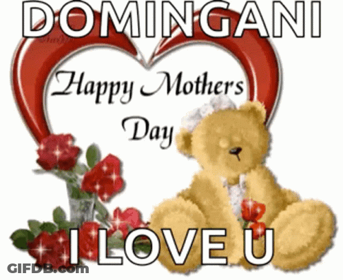 Teddy Bear In Front Of Heart Saying Happy Mothers Day I Love You GIF