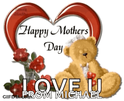 Teddy Bear In Front Of Heart Says Happy Mother's Day GIF