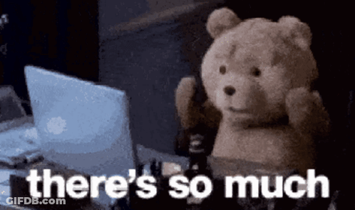 Teddy Bear In Front Of Laptop Saying There's So Much GIF