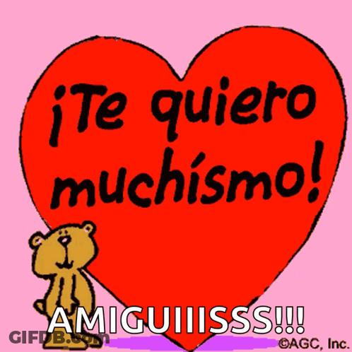 Teddy Bear In Front Of Red Heart Saying Te Quiero Muchisimo GIF