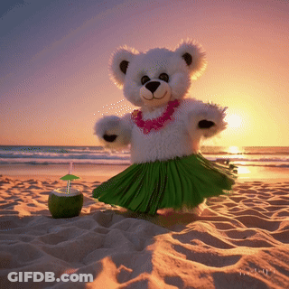 Teddy Bear In Hula Skirt On Beach GIF