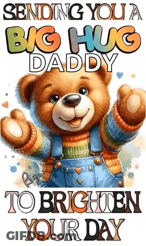 Teddy Bear In Overalls Sending Big Hug GIF