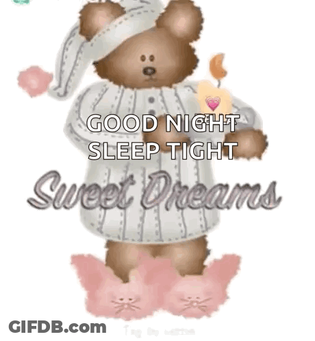 Teddy Bear In Pajamas Holding Heart Saying Good Night GIF