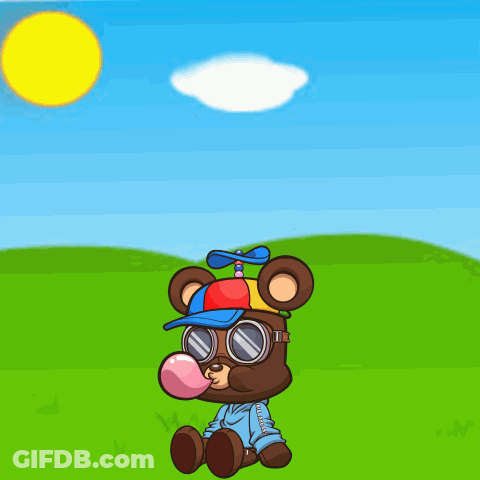 Teddy Bear In Propeller Hat And Goggles Blowing Bubble GIF