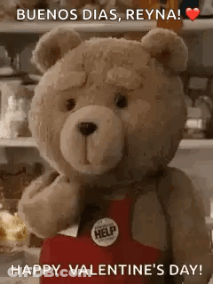 Teddy Bear In Red Apron Holding Heart GIF