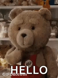 Teddy Bear In Red Apron Saying Hello GIF