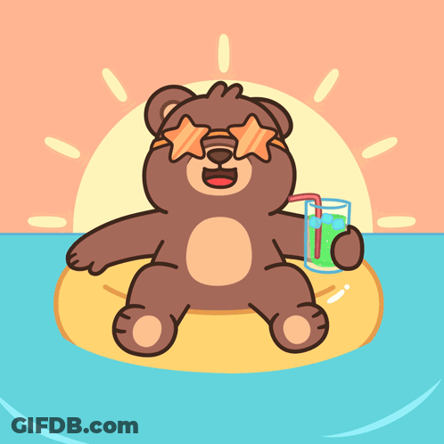 Teddy Bear In Sunglasses Holding Drink On Raft GIF