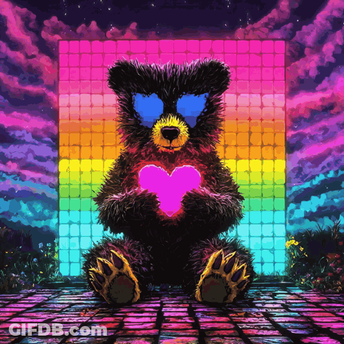 Teddy Bear In Sunglasses Holding Pink Heart GIF