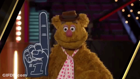 Teddy Bear In Tie And Hat Holding Foam Finger GIF