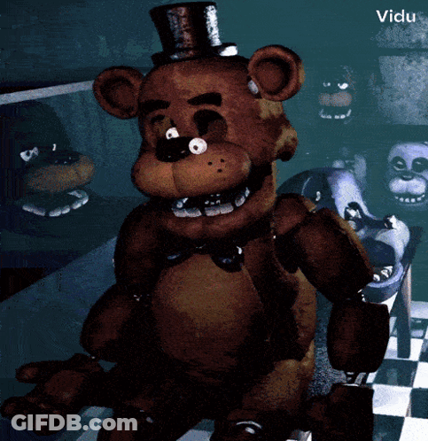 Teddy Bear In Top Hat On Checkered Floor GIF