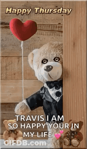 Teddy Bear In Tuxedo Holding Heart Balloon GIF