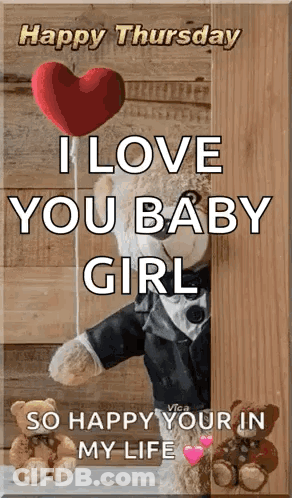 Teddy Bear In Tuxedo Holding Heart Balloon Says I Love You Baby Girl GIF