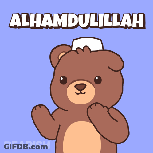 Teddy Bear In White Hat Saying Alhamdulillah GIF