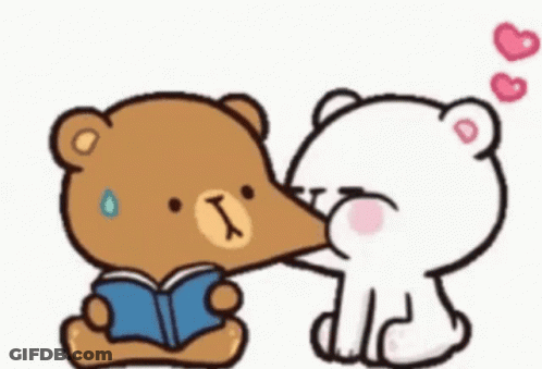 Teddy Bear Kissing Another Teddy Bear Reading Book GIF