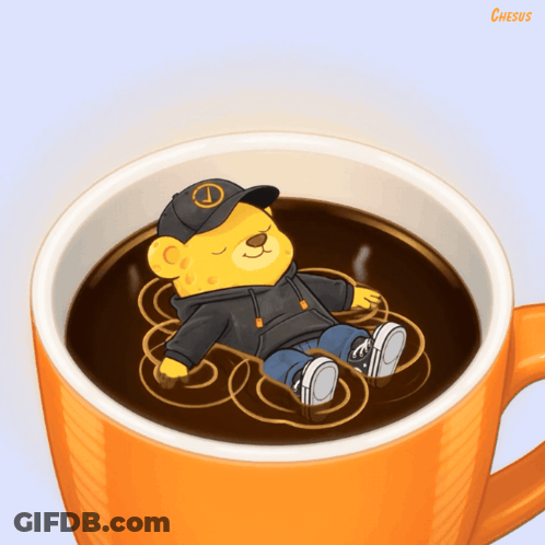Teddy Bear Laying In Cup Of Coffee GIF