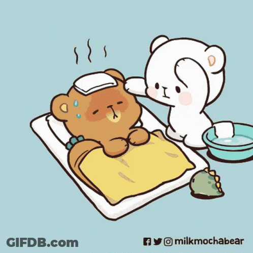 Teddy Bear Laying On Bed With Fever GIF