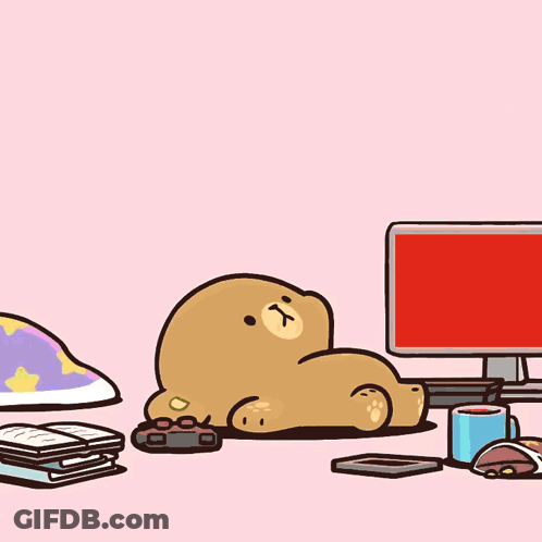 Teddy Bear Lying Near Computer GIF