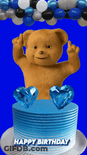 Teddy Bear Middle Finger On Happy Birthday Cake GIF